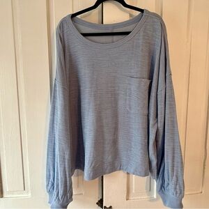 Aerie Light Dusty Blue Oversized Long Sleeve Waffle Top